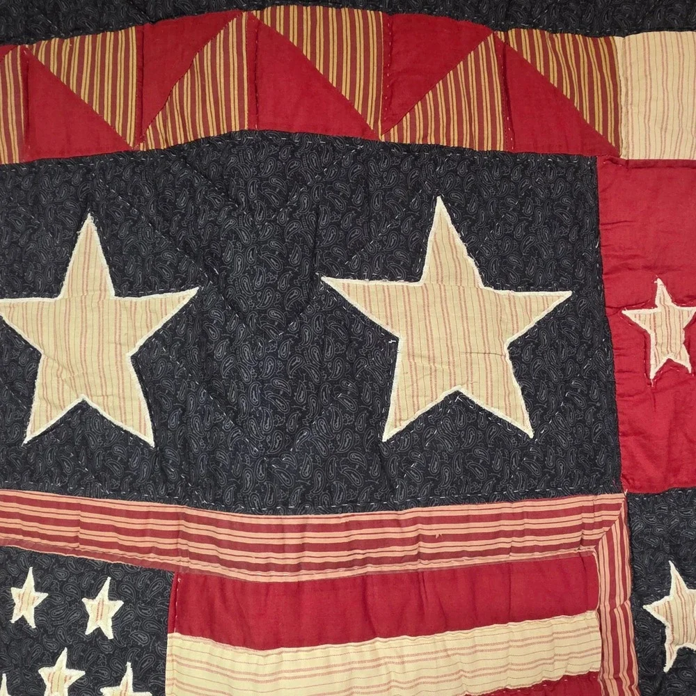 Americana Patriotic Stars and Stripes Quilted Wall Hanging Navy Red Cream 59x45